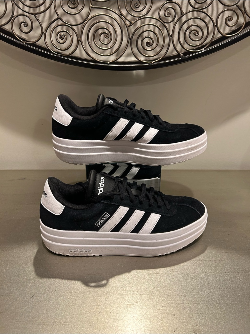 adidas Women's Black and White Platform Sneakers - Classic Three-Stripes